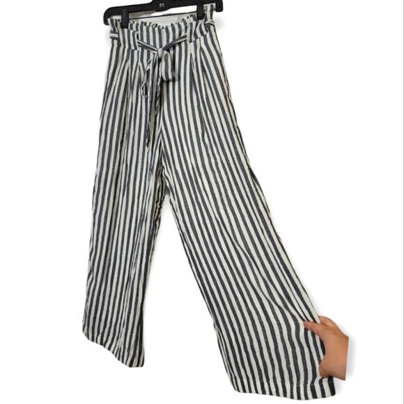 NWT American Eagle Striped Linen Pants Gray and White Size Small - Picture 2 of 8